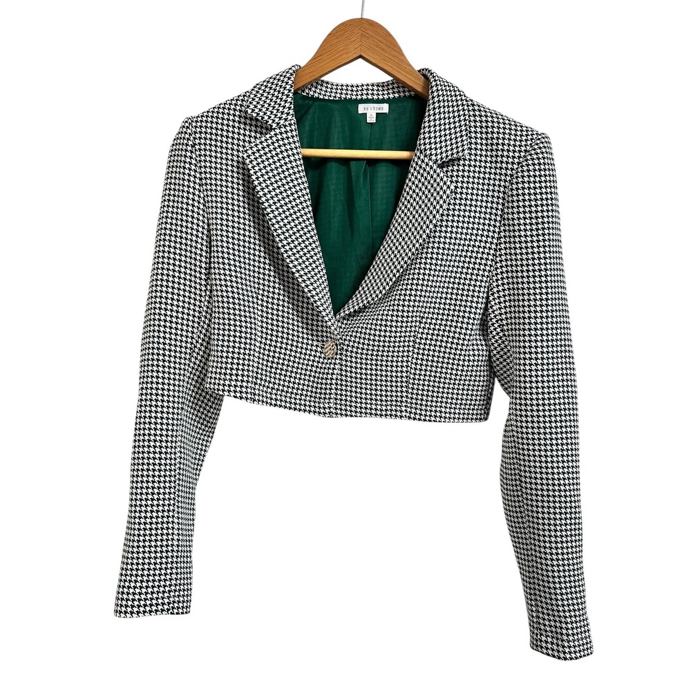 En Creme Women's Cropped Blazer‎ Houndstooth Print size Small